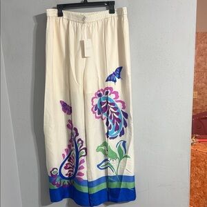 NWT Johnny Was Cream Wrap Pants with Cream Blue and Purple Accent
